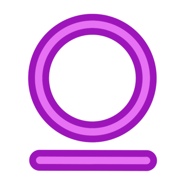  a glyph for the letter O in two toned magenta.  It is a horizontal line with a diagonal line going through it. 